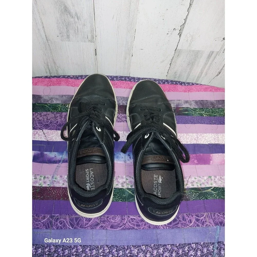 Lacoste Novas Ct Mens Sz 13 Black Leather Sneaker Shoes Low Top Lace Up